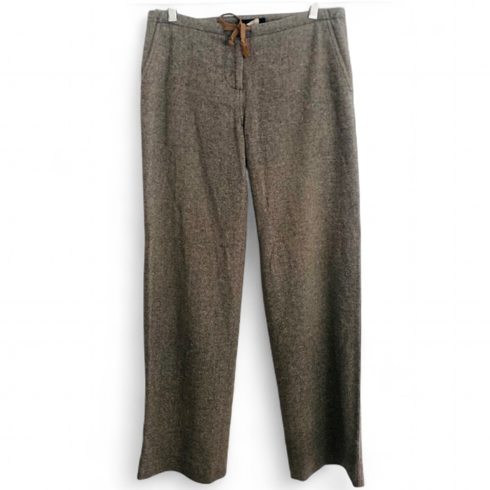 J. CREW STRETCH BROWN WOOL BLEND DRAWSTRING WAIST WIDE LEG PANTS SIZE 2